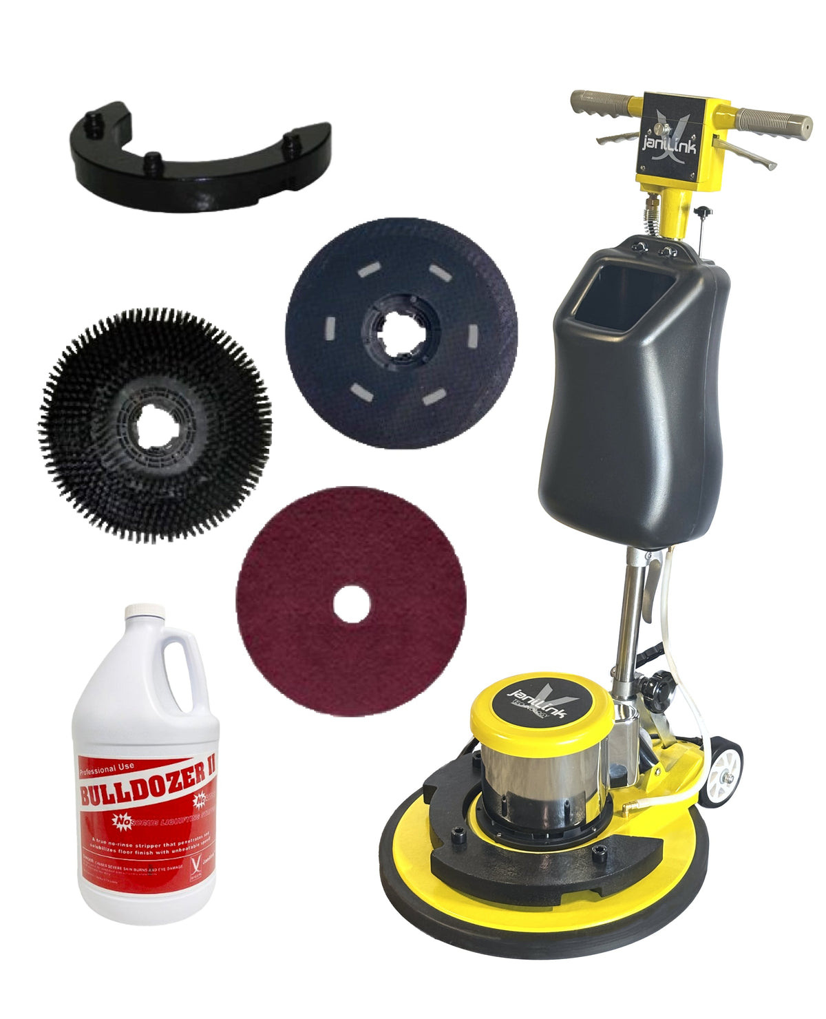 Polishing machine with attachments and a container on a white background