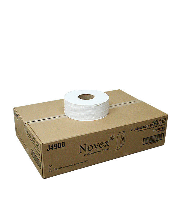 J/T Novex J4900 Jumbo Roll Tissue White, Two-Ply, 3.3" wide x750FT 12Rolls/Case