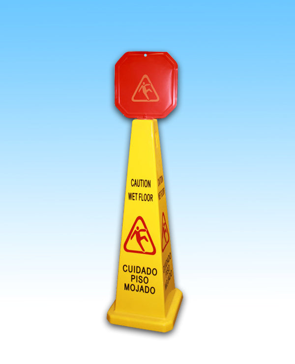 "Wet Floor" Sign 4-Sided Billingual (Spanish-English)