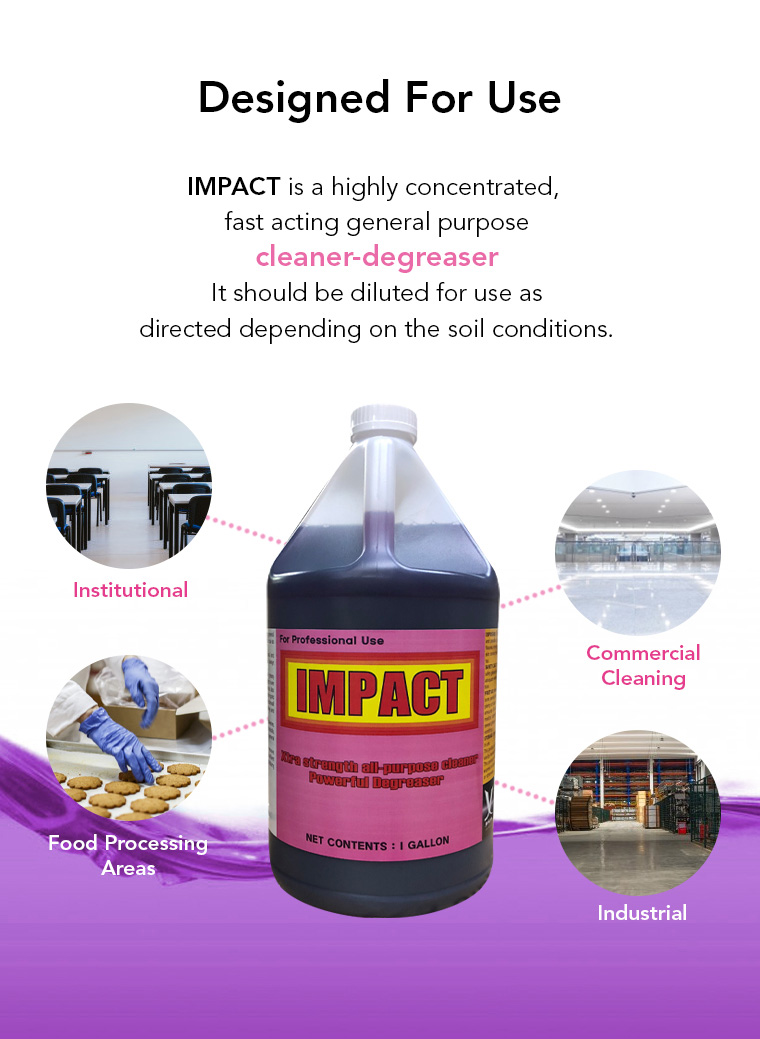 designed for use, highly concentrated, general purpose, cleaner degreaser, institutional, commercial cleaning, food processing areas, industrial.