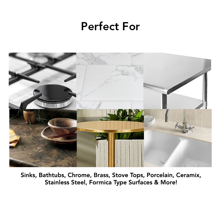 sinks, bathtubs, chrome, brass, stove tops, porcelain, ceramix, stainless steel, formica.